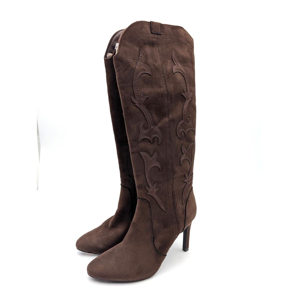 Mia Western Knee High Heel Boots Side Zip Women's Brown Size US6 EU36.5